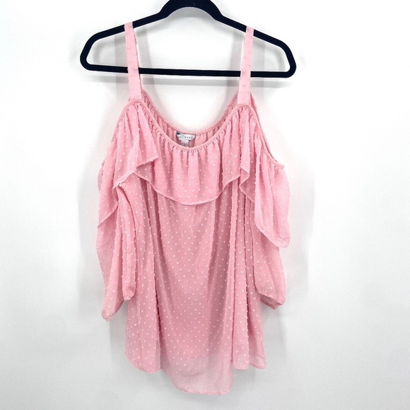 BOUTIQUE Pink Swiss Dot Cold Shoulder Flowy Tank Top Size 2X - Picture 1 of 5